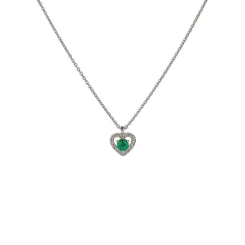 CRIVELLI CHOKER NECKLACE IN WHITE GOLD WITH HEART PENDANT IN EMERALD AND DIAMONDS