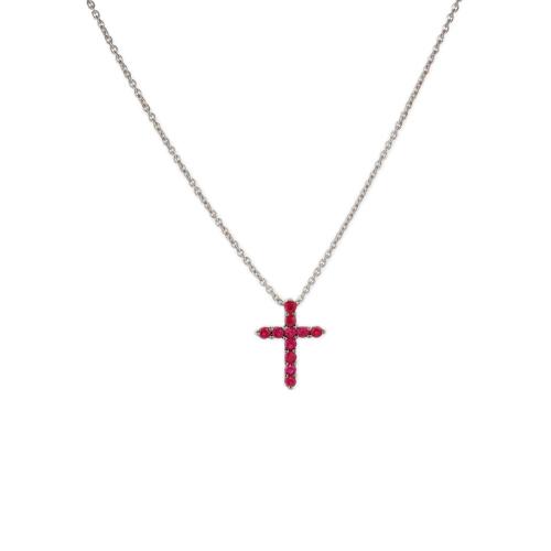 CHOKER NECKLACE WITH CROSS PENDANT IN WHITE GOLD AND RUBIES