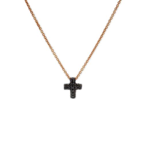 CRIVELLI NECKLACE IN ROSE GOLD WITH BLACK DIAMONDS CROSS PENDANT