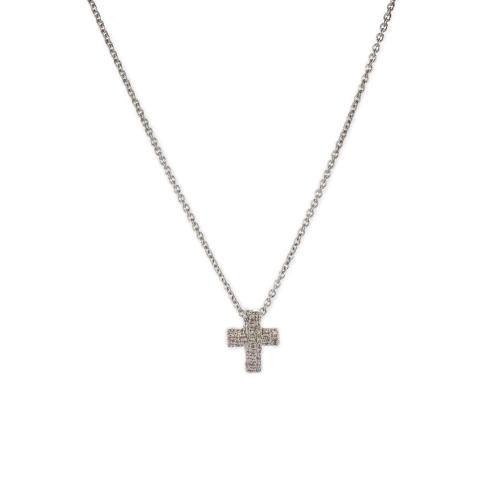 CRIVELLI CHOKER NECKLACE IN WHITE GOLD WITH DIAMOND CROSS PENDANT