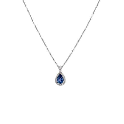 CRIVELLI CHOKER NECKLACE IN WHITE GOLD WITH SAPPHIRE AND DIAMOND DROP PENDANT