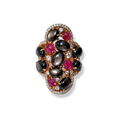 FANTASY CRIVELLI RING IN ROSE GOLD WITH RUBIES, SAPPHIRES AND DIAMONDS
