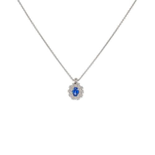 WHITE GOLD CRIVELLI CHOKER NECKLACE WITH DIAMOND AND OVAL SAPPHIRE PENDANT