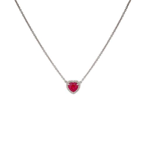 CRIVELLI CHOKER NECKLACE IN WHITE GOLD WITH RUBY HEART PENDANT AND DIAMONDS