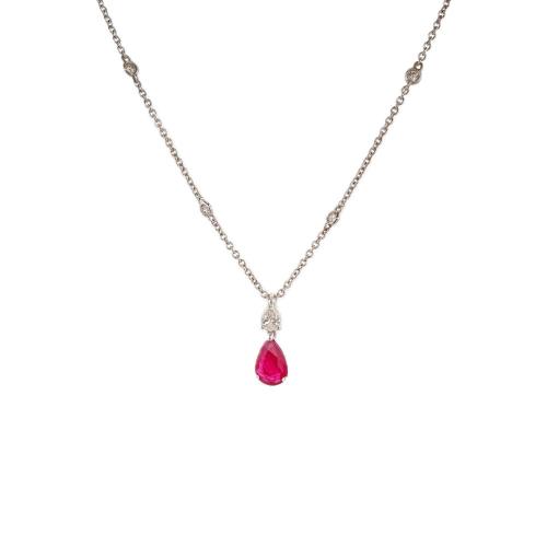 CRIVELLI CHOKER NECKLACE IN WHITE GOLD WITH RUBY TEARDROP PENDANT AND DIAMONDS