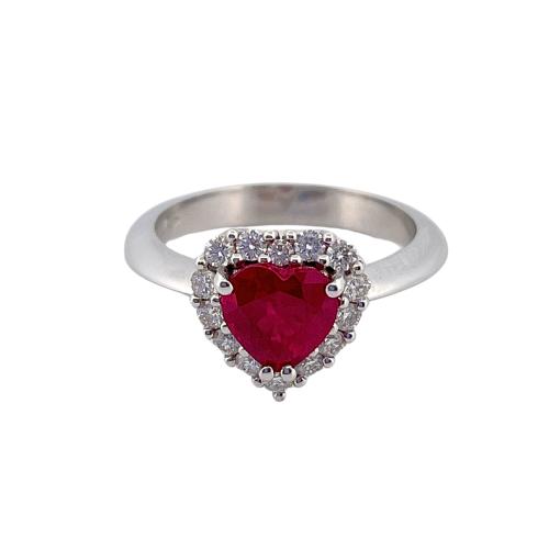 HEART RING IN WHITE GOLD WITH RUBY AND DIAMONDS