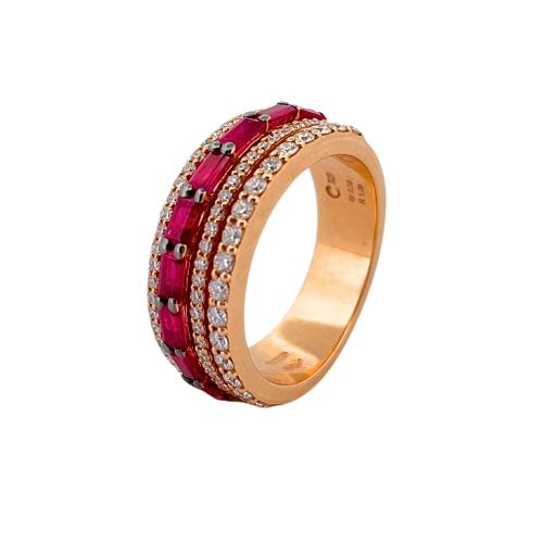 CRIVELLI BAND RING IN ROSE GOLD WITH DIAMONDS AND RUBIES
