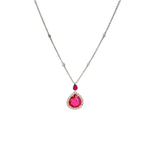 CRIVELLI CHOKER NECKLACE IN WHITE GOLD WITH RUBY AND DIAMOND DROP PENDANT