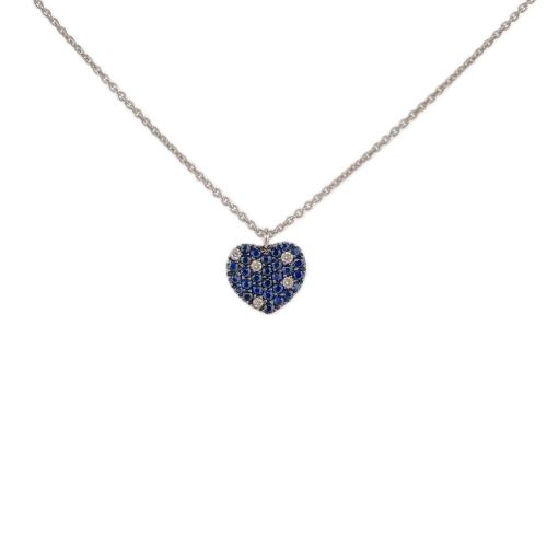 CRIVELLI CHOKER NECKLACE IN WHITE GOLD WITH HEART PENDANT IN SAPPHIRE AND DIAMONDS