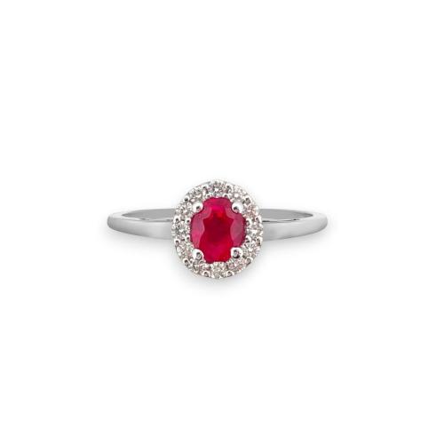 CRIVELLI RING IN WHITE GOLD WITH OVAL CUT RUBY AND DIAMONDS