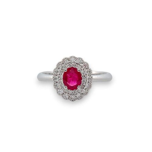 CRIVELLI RING IN WHITE GOLD WITH OVAL CUT RUBY AND DIAMOND FANTASY