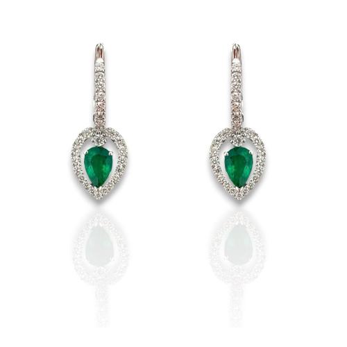 CRIVELLI EARRINGS IN WHITE GOLD WITH DROP EMERALD AND DIAMONDS