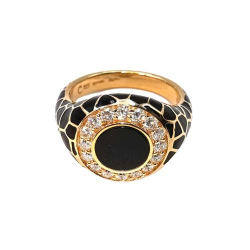 ROSE GOLD ENAMELED RING WITH ONYX AND DIAMONDS