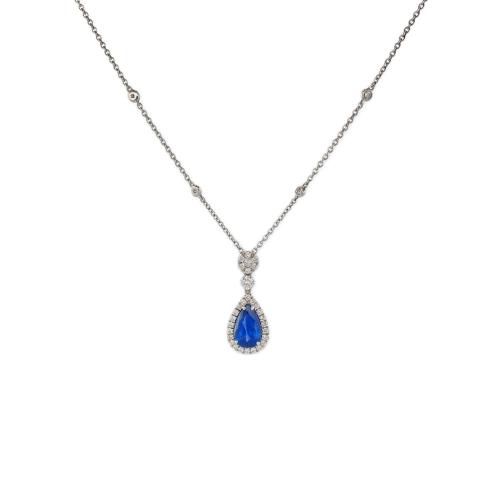 CRIVELLI CHOKER NECKLACE IN WHITE GOLD WITH TEARDROP SAPPHIRE AND DIAMOND PENDANT