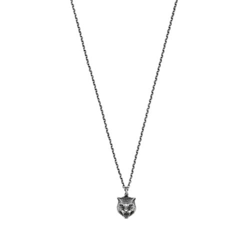 GUCCI SILVER NECKLACE WITH FELINE HEAD PENDANT YBB433608001