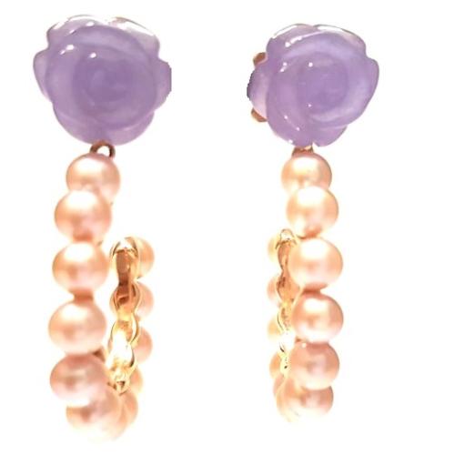 MIMÍ EARRINGS IN ROSE GOLD WITH PINK PEARLS AND LAVANDER AGATE