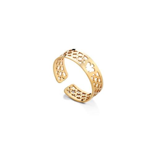 RING WITH ANGEL AND PERFORATED STARS IN YELLOW GOLD