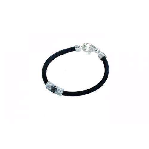 SILVER AND LEATHER BRACELET WITH ANGEL