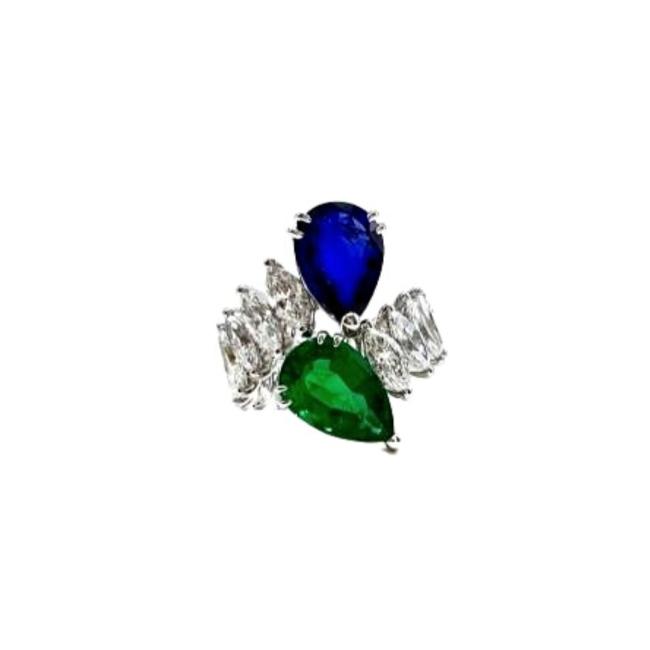 RING IN WHITE GOLD WITH SAPPHIRE, EMERALD AND DIAMONDS