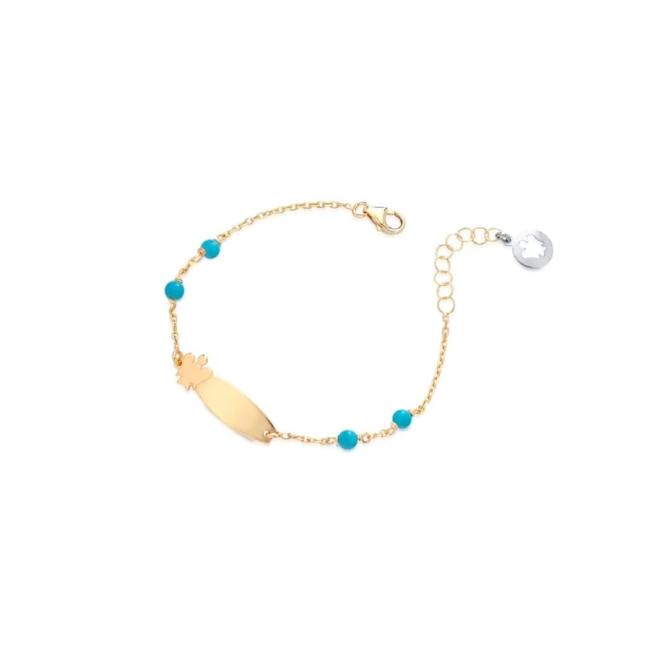 BABY BRACELET IN GOLD WITH ANGEL AND TURQUOISE PLATE