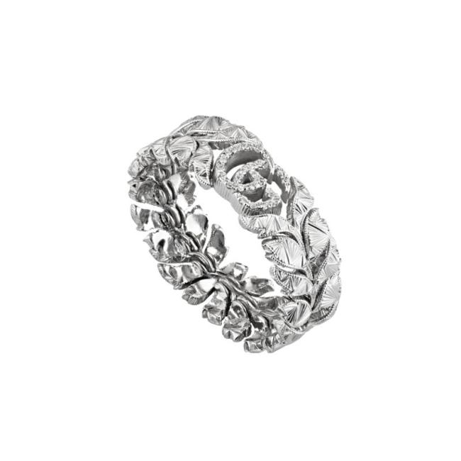 GUCCI FLORA RING IN WHITE GOLD AND DIAMONDS WITH DOUBLE GG