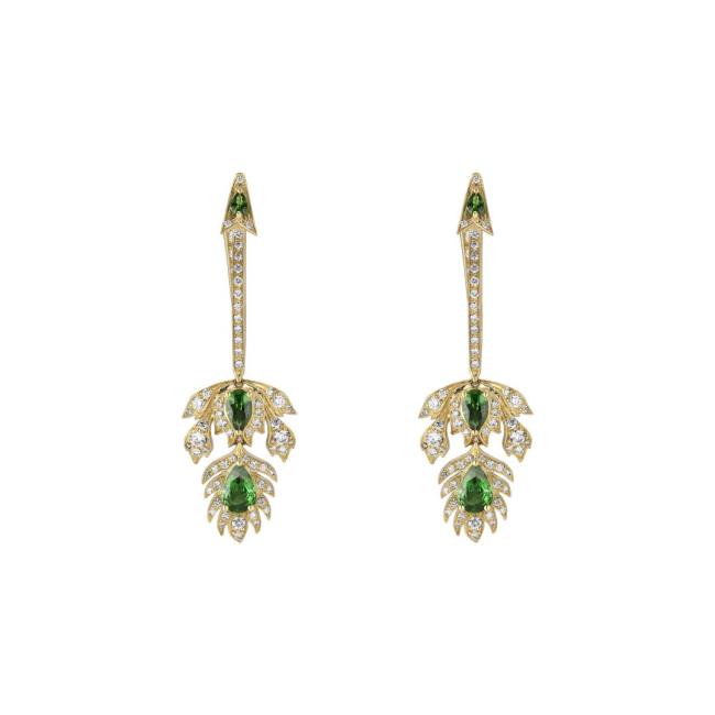 GUCCI FLORA PREMIUM EARRINGS IN YELLOW GOLD WITH DIAMONDS AND TSAVORITES