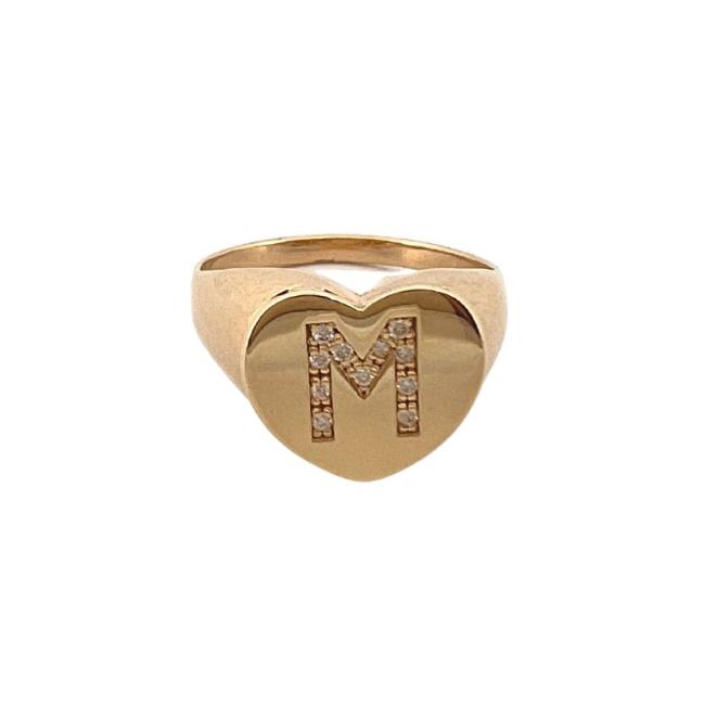 LETTER "M" RING IN YELLOW GOLD AND DIAMONDS