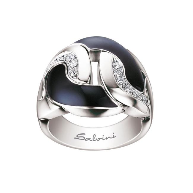 SALVINI RING IN WHITE GOLD AND ENAMEL WITH DIAMONDS