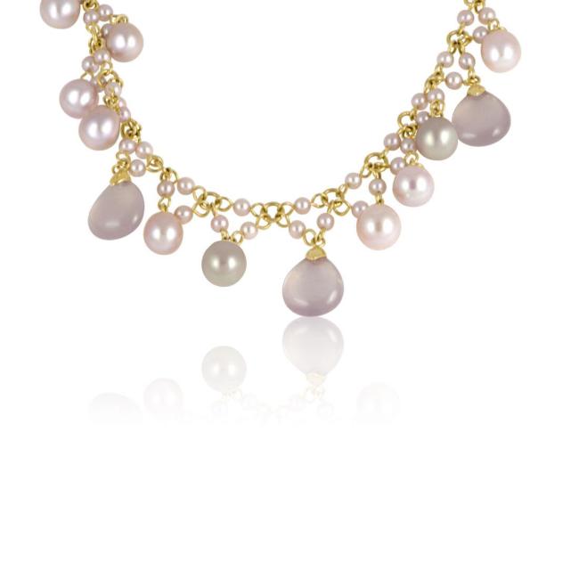 MIM&Iacute; NECKLACE IN ROSE GOLD WITH PINK PEARLS AND LAVANDER JADE